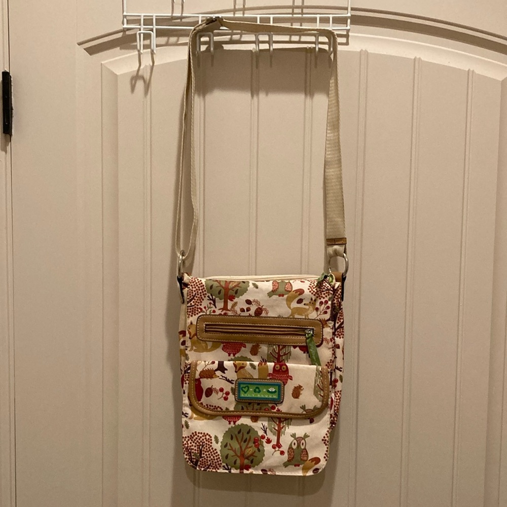 Lily Bloom Owl Forest Print Crossbody Bag Purse Adjustable Strap Lots of Pockets